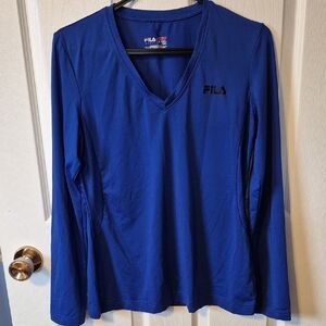 Fila Women's V-Neck Royal Blue Long Sleeve Tee